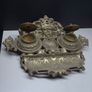 Vintage Ornate Brass Double Inkwell Desk Stand Image 2