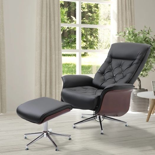 Executive Office Chair Recliner PU Leather w/ Footrest Black