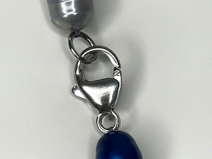 HONORA Blue and White Graduated Freshwater Pearl Necklace with Solid Sterling Silver Clasp