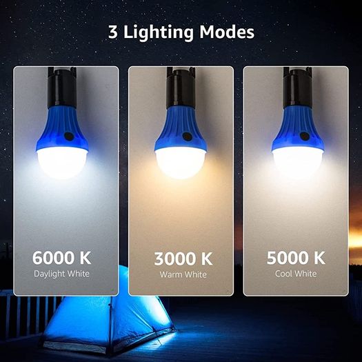 Camping Lights, Battery Powered Tent Lights, Warm and Cool White Modes, Camping Accessories, Hanging Camping Lantern, Suit for Hiking, Fishing, Power Cuts, Pack of 4