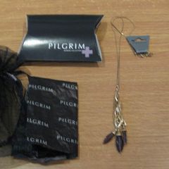 Gift set:Pilgrim Gold plated necklace and earring set with plum/lilac precious stone design pendants