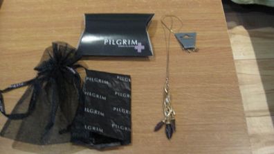 Gift set:Pilgrim Gold plated necklace and earring set with plum/lilac precious stone design pendants