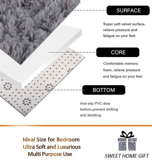 Soft Touch Area Rug Bedroom Anti-Skid Yoga Carpet Shaggy Rugs Fluffy Motley Tie-dye Carpets Light Grey 60 x 120 cm MULTIPLE COLOURS, SIZES AVAILABLE (FREE POSTAGE)
