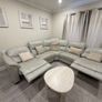 Cream leather reclining sofa with charging ports Image 3