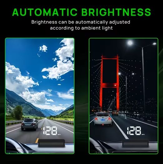 Car HUD head-up display, Km  W2 windshield speedometer projector with speed display and overspeed alert, automatic light sensor, mile/kilometer speed display, USB plug and play, suitable for all car models,