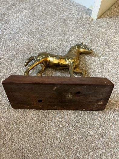 Vintage Brass Horse on a Wooden Base