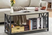 Farmhouse Coffee Table, Rectangle Coffee Table with Open Storage Compartment