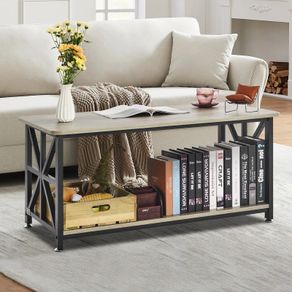 Farmhouse Coffee Table, Rectangle Coffee Table with Open Storage Compartment