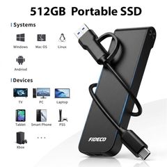 512GB Portable External SSD USB-C 10Gbps Fast Drive for Laptop PC Mac Android iPhone