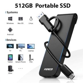 512GB Portable External SSD USB-C 10Gbps Fast Drive for Laptop PC Mac Android iPhone