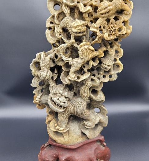 Large Antique 19th/20th Century Chinese Qing Soapstone Foo Dog Carving