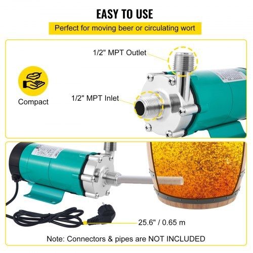 Magnetic Beer Pump with Food MP-15RP Grade Well Pump Stainless Steel Head Magnetic Drive Brewing
