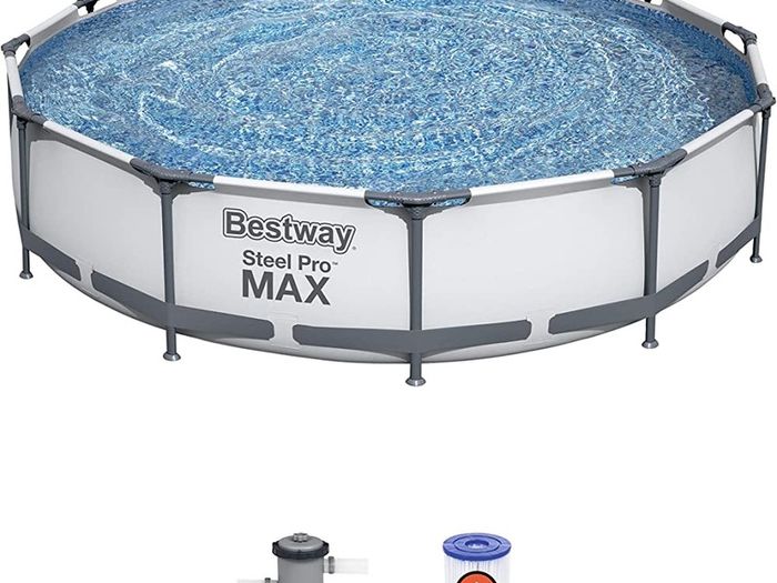 Steel Pro Round Frame Swimming Pool with Filter Pump, Grey, 12 ft (FREE SHIPPING)