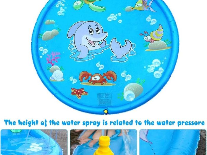 170CM Splash Water Play Mat Dolphin Tortoise Starfish Shell Crab Pattern Sprinkler Pad Summer Garden Outdoor Spray Water Toys for Kids Pets Family Activities