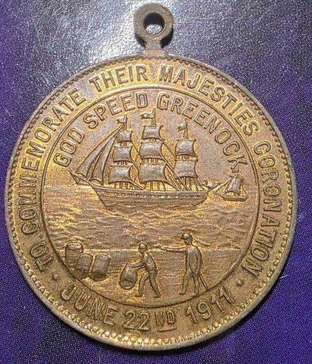 "God Speed Greenock" Medalette - George V Coronation - June 22nd, 1911 - UNC.