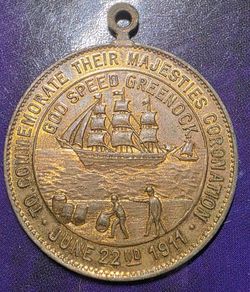 "God Speed Greenock" Medalette - George V Coronation - June 22nd, 1911 - UNC.