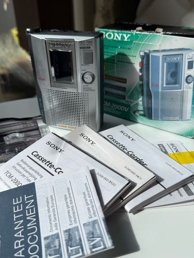 Vintage Sony TCM-200DV Cassette-Corder Voice Recorder - Complete Boxed w/ TDK Tape