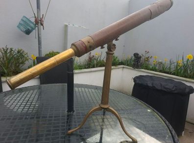 Antique Brass and leather Telescope with stand