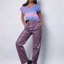 PU Leather Women's Pants Purple, High-Waist, Straight Leg Image 4