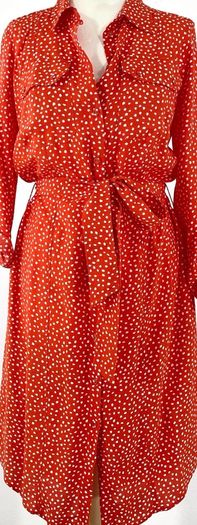 Free Post today ONLY- Mint Velvet Orange Polka Dot Shirt Dress with belt - Size 8