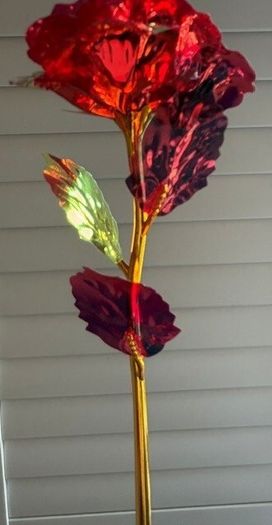 Red Metallic Artificial Rose Decorative Flower