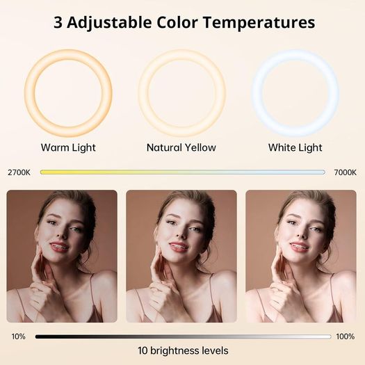12" Ring Light with Tripod Stand, 63" Extendable, 3 Light Modes & 10 Brightness Levels, LED Selfie Light with Remote Control for TikTok, YouTube, Live Streaming, Photography