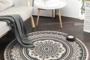 4ft Circle Rug Round Area Rug Cotton Woven Rug with Tassels Washable Mandala Black White Printed for Bedroom Livingroom Kitchen (FREE POSTAGE)