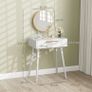 Elegant Dressing Table, with Round Mirror, 60 x 40 x 123 cm - White Image 2