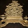 Antique Brass Desk Set Inkwell with Letter Holder with Art Nouveau motif 12" x 8" H-8" Image 5