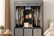 Foldable Wardrobe with 2 Hanging Rails, Fabric Wardrobe with 5 Shelves and 3 Fabric Drawers