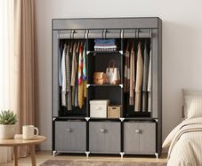 Foldable Wardrobe with 2 Hanging Rails, Fabric Wardrobe with 5 Shelves and 3 Fabric Drawers