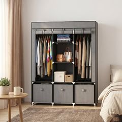 Foldable Wardrobe with 2 Hanging Rails, Fabric Wardrobe with 5 Shelves and 3 Fabric Drawers