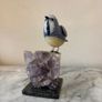 Hand-Carved Blue Tit on Raw Amethyst Cluster Base Image 4