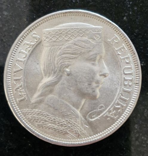 1929 Latvia  5 Lati Silver coin