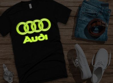 Audi logo t-shirt glow in the dark t-shirt audi t-shirt cool audi glow t-shirt