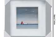 Blue Grey Day, Poolbeg Lighthouse, Dublin, 4x4in framed print by artist Helen Mathews