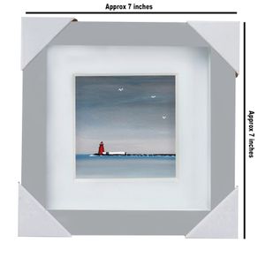 Blue Grey Day, Poolbeg Lighthouse, Dublin, 4x4in framed print by artist Helen Mathews