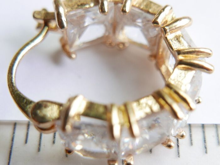 Vintage Gold Plated Huggie Hoop Earrings Cubic Zirconia Stones
