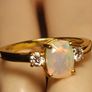 Cushion cut Rare Ethiopian Welo Opal and Lab Grown Diamond Trilogy Ring Image 3
