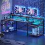 181CM L Shaped Corner Desk with Power Outlets LED Lights Gaming Desk Image 6