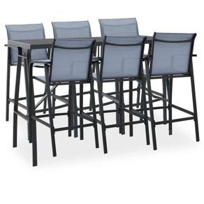 7 Piece Garden Bar Set Black and Grey