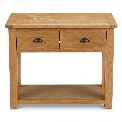 Solid Oak 2-Drawer Console Table with Bottom Shelf