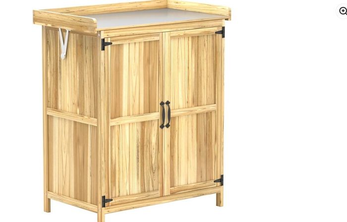 Wooden Garden Storage Cabinet with Stainless Steel Worktop and Shelves