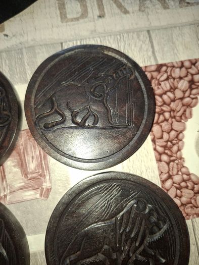 Beautiful Rare Full Set of African Hand Carved Wooden Place Mats with an Amazing Original Holder Postage Available,
