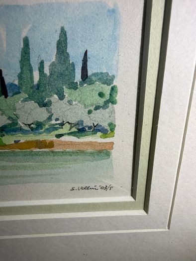 Original Sergio Vellini Signed & Dated Lake Garda Watercolor (36cm x 22cm)
