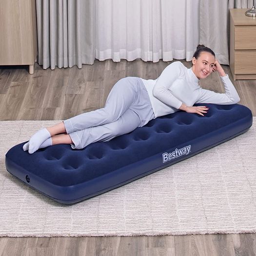 Single Size Air Bed | Inflatable Outdoor, Indoor Airbed for Camping, Quick Inflation Air Mattress, Blue (FREE POSTAGE)