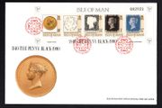 1990 Isle of Man 150th Anniversary of the Penny Black Stamp Miniature Sheet Addressed First Day Cover (FDC).