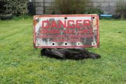 Original, Vintage Irish Original Enamel Sign DANGER 132000 Volt Lines