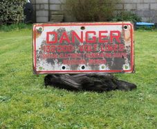 Original, Vintage Irish Original Enamel Sign DANGER 132000 Volt Lines