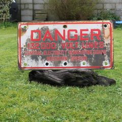 Original, Vintage Irish Original Enamel Sign DANGER 132000 Volt Lines
